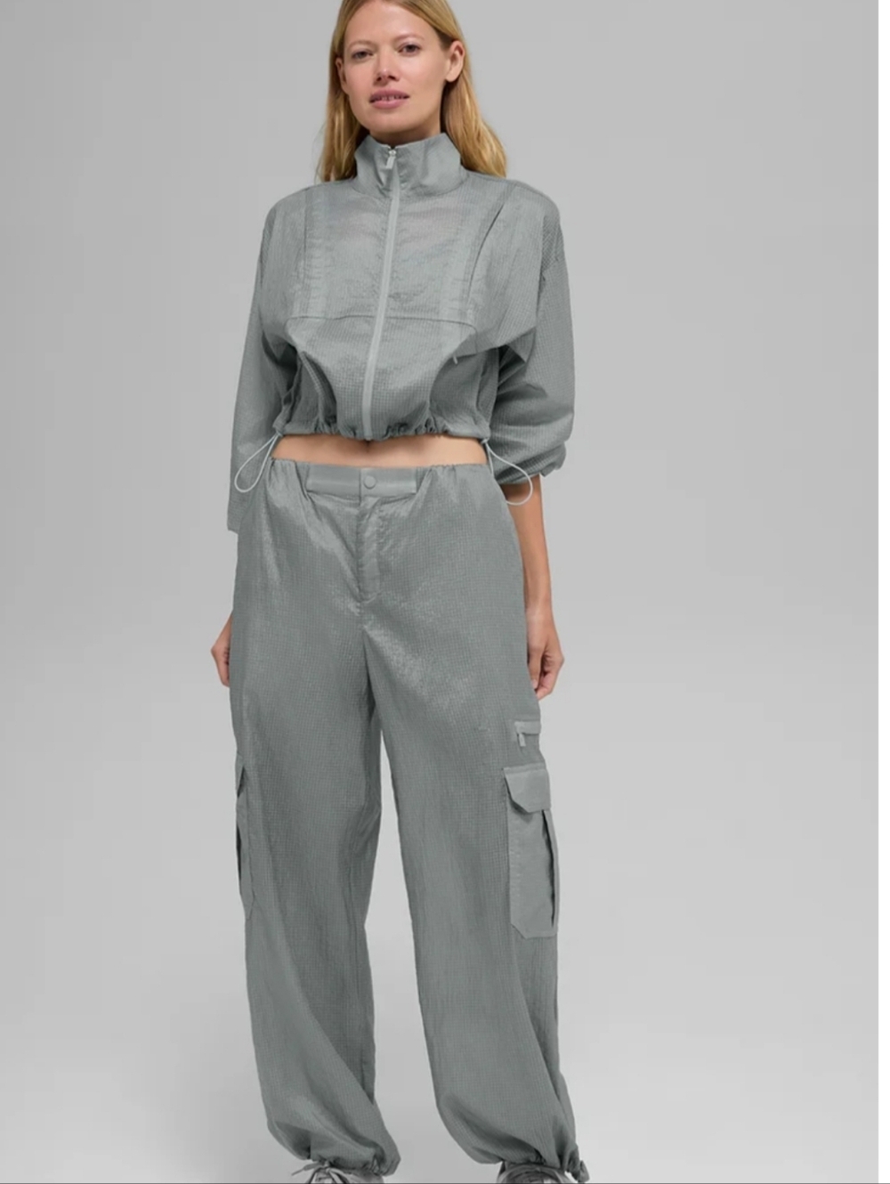 Alo Yoga Semi-Sheer Women's Cargo Jogger Wide Leg Ankle Pants Olive Green Summer - Picture 2 of 8